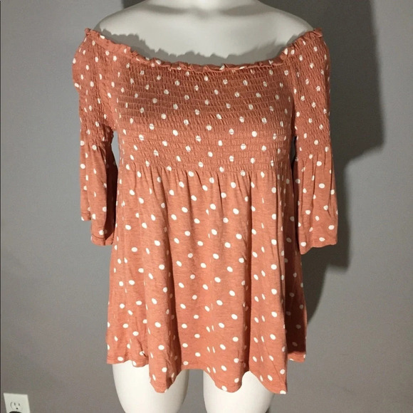 Rewind Smocked Off The Shoulder Polka Dot Top M - Picture 1 of 9
